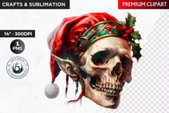 Elf Skull Clipart PNG, Santa Skull, Christmas clipart Product Image 1