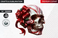 Peppermint Skull Clipart PNG, Santa Skull, Christmas clipart Product Image 1
