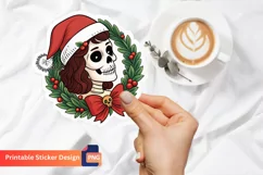 Christmas Skull Girl Sticker, Skull and Santa Hat Sticker Product Image 1