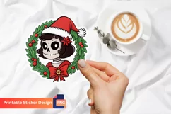 Christmas Skull Girl Sticker, Skull and Santa Hat Sticker Product Image 1
