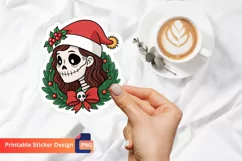Christmas Skull Girl Sticker, Skull and Santa Hat Sticker Product Image 1