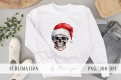 Watercolor Christmas skull with Santa hat pillow sublimation Product Image 3