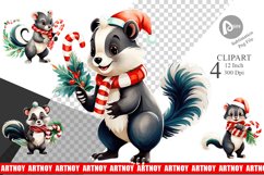Watercolor Christmas Skunk Clipart Product Image 1