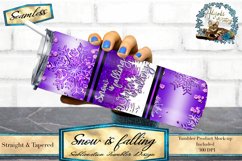 This is a Christmas tumbler wrap sublimation design has Snow is falling Winter is Calling, written on it. It is sized to fit 20oz skinny tumblers. this seamless tumbler.