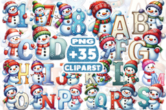 Christmas Snowman Alphabet Clipart | Winter Letter PNG | Product Image 1