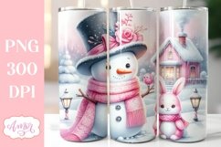 Christmas snowman and bunny tumbler PNG | Pink christmas PNG Product Image 1