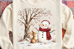 Christmas Snowman & Bunny PNG | Cute Winter Woodland Sublima Product Image 4