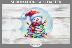 Christmas Snowman Entangled in Lights Car Coaster Sublimatio Product Image 1