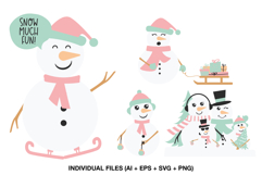 Cute Christmas snowman clipart preview set for handmade card making projects