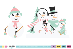 Cute snowman pulling gifts clipart for festive greeting cards