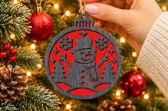 Christmas Snowman Ornament SVG, Laser Cut Winter Scene Product Image 1