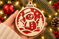 Christmas Snowman Ornament SVG, Laser Cut Winter Scene Product Image 1