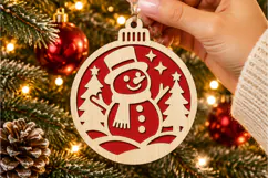 Christmas Snowman Ornament SVG, Laser Cut Winter Scene Product Image 2