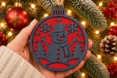 Christmas Snowman Ornament SVG, Laser Cut Winter Scene Product Image 2
