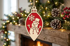 Christmas Snowman Ornament SVG, Red Laser Cut Bauble File Product Image 2