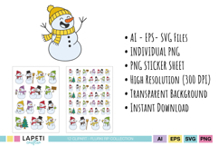 christmas snowman png set for stickers and printables