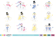 Kawaii snowman PNG set for kids projects