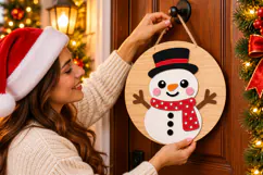 Christmas Snowman Sign SVG, Round Door Hanger File SVG Product Image 2