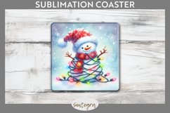 Christmas Snowman Entangled in Lights Square Coaster Sublima Product Image 1