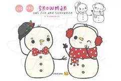 Kawaii Christmas snowman svg cut file silhouette Product Image 1