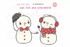 Kawaii Christmas snowman svg cut file silhouette Product Image 2