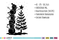 Snowman tower placing star on tree