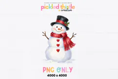 A traditional holiday snowman PNG with visible brushstroke texture, soft ivory and pale blue tones, a black top hat, and beautiful crimson accents.