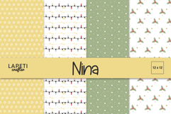 Christmas digital paper set with soft festive patterns featuring holly, stars, and string lights in pastel tones.