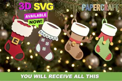 Cozy Christmas Stockings Ornaments 3D SVG Product Image 1