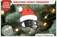 Badminton Sports Christmas Ornament Laser Cut. Santa Hat SVG Product Image 1