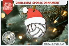 VolleyBall Sports Christmas Ornament Laser Cut. Santa Hat Product Image 1