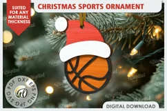 Basketball Sports Christmas Ornament LaserCut. Santa Hat SVG Product Image 1