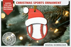 Baseball Sports Christmas Ornament Laser Cut. Santa Hat SVG Product Image 1