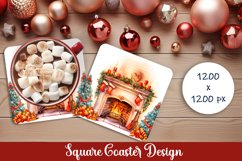 Fireplace Square Coaster Design | Square Coaster PNG Product Image 1