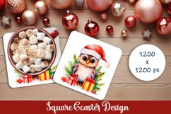 Cute Bird Christmas Coaster Design | Square Mug Coaster PNG Product Image 1