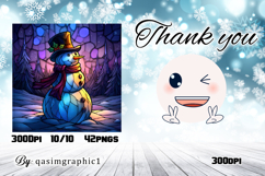Cute stained-glass snowman design used as thank-you card artwork — digital download 300 DPI PNG for Christmas crafts