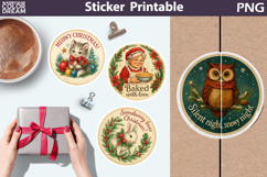 Vintage Christmas Sticker Bundle |Retro Quotes Round Sticker Product Image 6