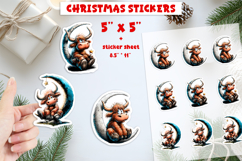 Christmas stickers, Highland cow with moon print and cut PNG Product Image 1