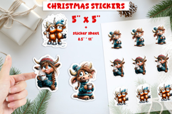 Christmas animal stickers, Highland cow girl print and cut Product Image 1