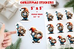 Christmas stickers, Holiday gnome wreath print and cut PNG Product Image 1