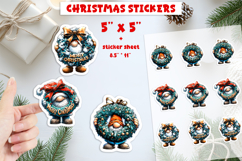 Christmas stickers, cute gnome with wreath print and cut PNG Product Image 1