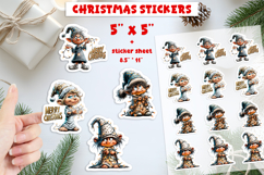 Christmas stickers, cute gnome girl, Christmas lights PNG Product Image 1