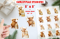 Christmas stickers, Farm animal Highland cow print and cut Product Image 1