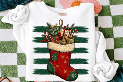 Christmas Stocking with Gifts PNG, Vintage Green Stripes PNG Product Image 3