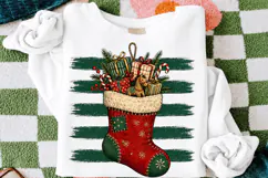 Christmas Stocking with Gifts PNG, Vintage Green Stripes PNG Product Image 3