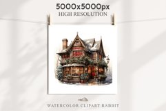 Christmas Storefront House Santa Winter Shop Clipart PNG Nursery wall art card making collage printable files xmas decor junk journal sublimation santa watercolor Christmas Santa Elf House clipart, christmas storefront, holiday winter shop bakery Decor