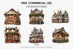 Christmas Storefront House Santa Winter Shop Clipart PNG Nursery wall art card making collage printable files xmas decor junk journal sublimation santa watercolor Christmas Santa Elf House clipart, christmas storefront, holiday winter shop bakery Decor