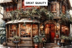 Christmas Storefront House Santa Winter Shop Clipart PNG Nursery wall art card making collage printable files xmas decor junk journal sublimation santa watercolor Christmas Santa Elf House clipart, christmas storefront, holiday winter shop bakery Decor