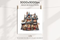 Christmas Storefront House Santa Winter Shop Clipart PNG Nursery wall art card making collage printable files xmas decor junk journal sublimation santa watercolor Christmas Santa Elf House clipart, christmas storefront, holiday winter shop bakery Decor