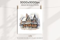 Christmas Storefront House Santa Winter Shop Clipart PNG Nursery wall art card making collage printable files xmas decor junk journal sublimation santa watercolor Christmas Santa Elf House clipart, christmas storefront, holiday winter shop bakery Decor